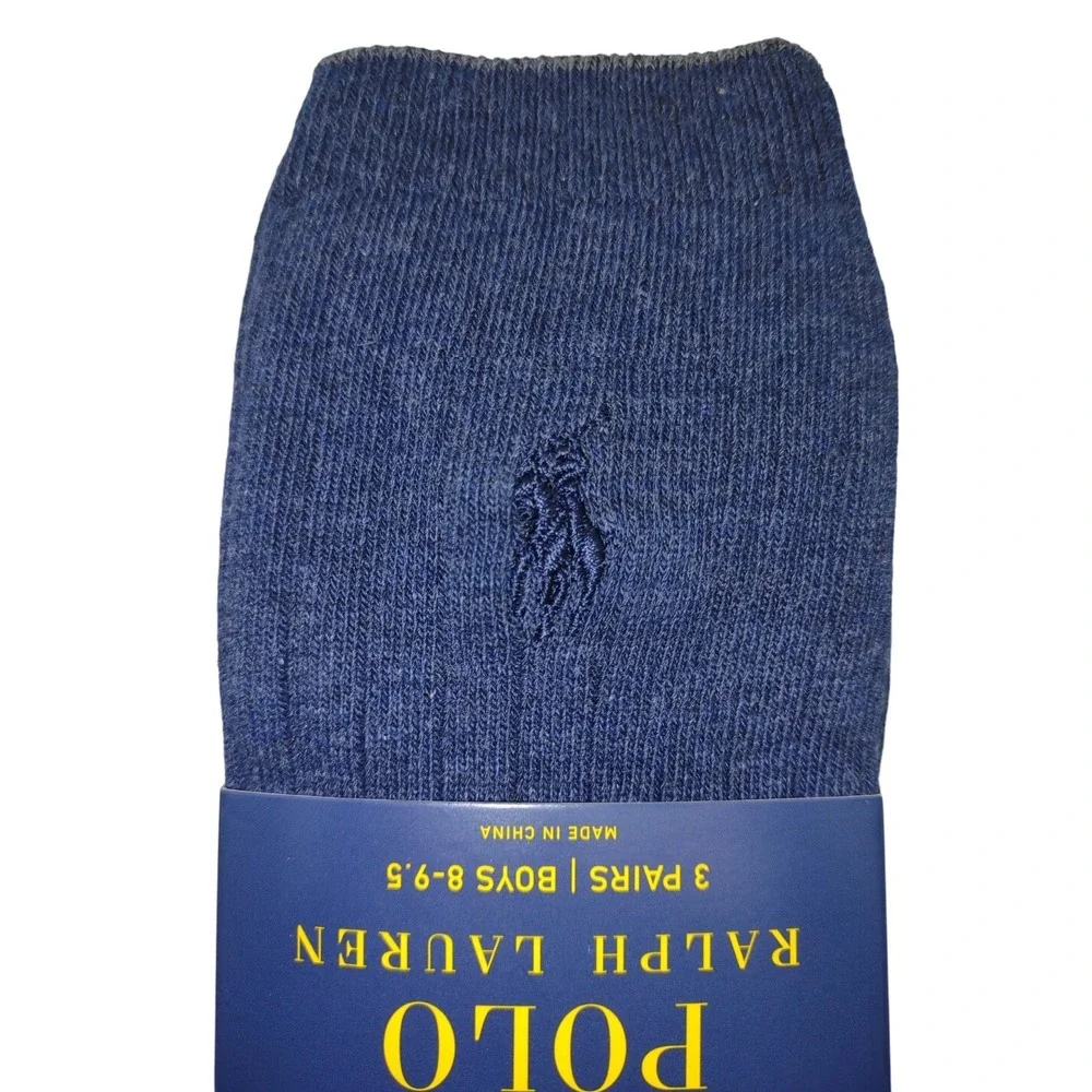 Polo Ralph Lauren Boys 3 Pair Socks Size‎ 8-9.5 Crew Socks Blue Gray Maroon